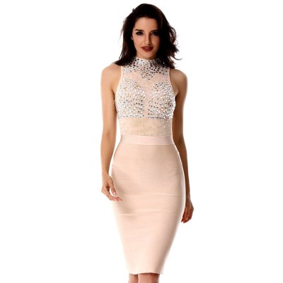 'Amra' nude bandage dresses with crystals